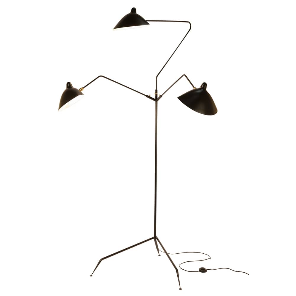Lampadaire Serge Mouille 3 bras pivotants / 1952 - Noir
