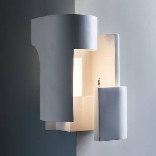 Applique Murale Angle Plâtre Blanc Verre Sablé IP20 - Luminaire Intérieur Élégant E14