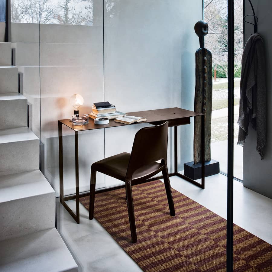 Bureau Calamo cuir marron / Console - Cuir sellier - L 130 cm - Zanotta