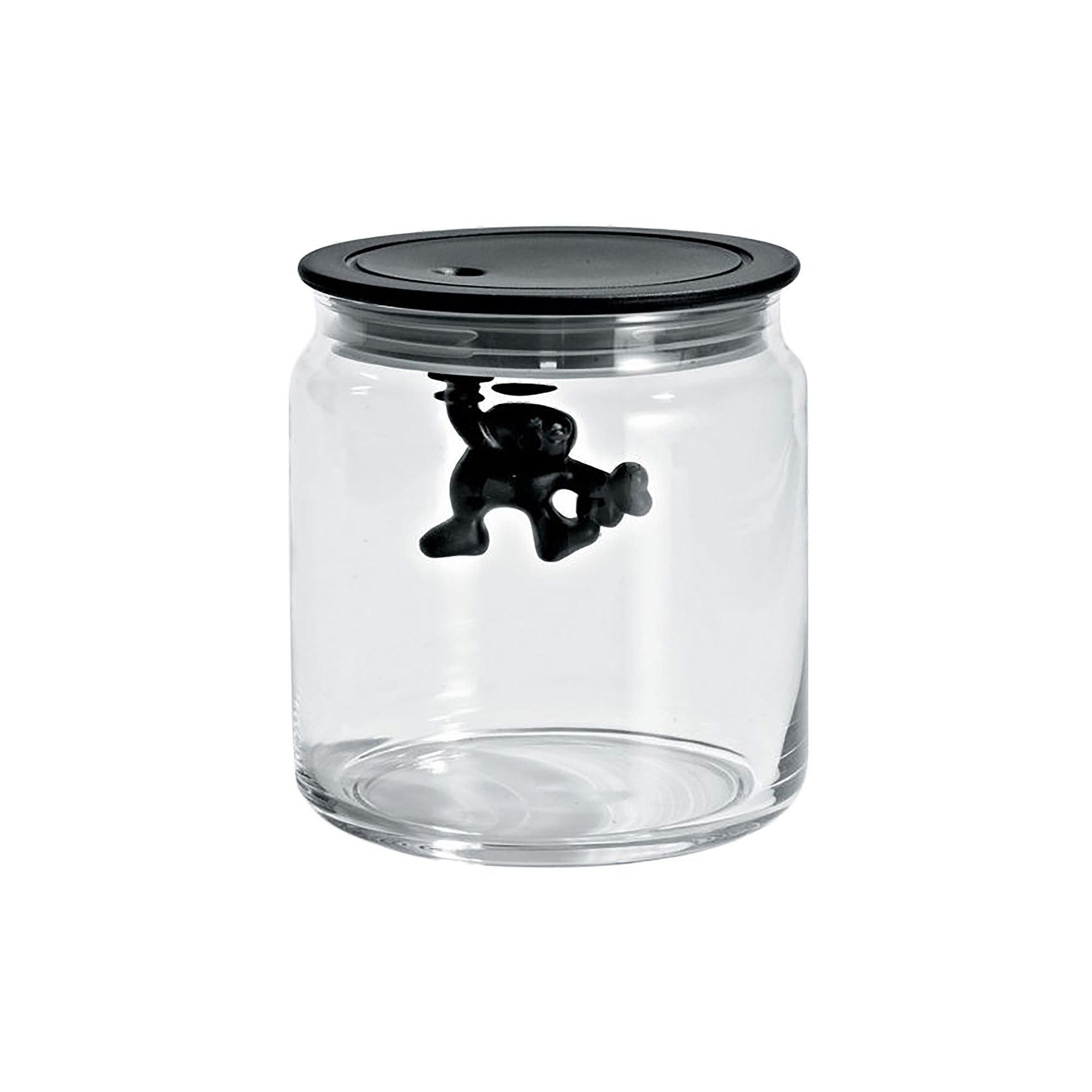 Alessi Gianni a little man holding on tight Airtight jar - black