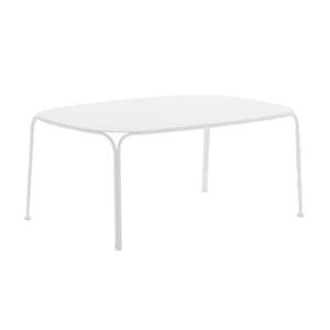 Table basse ronde lumineuse design FADE, structure monobloc plastique  blanc, pour terrasse bord de mer ou montagne.