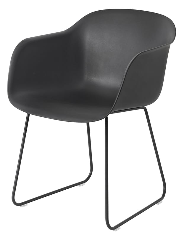 Möbel - Stühle  - Sessel Fiber metall plastikmaterial holz schwarz / mit Kufengestell - Muuto - Schwarz / Fußgestell schwarz - Stahl