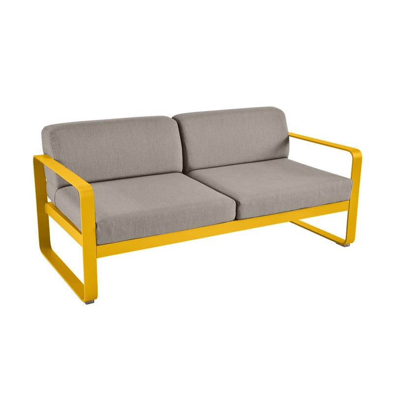 Bellevie 2 seater outdoor sofa metal textile beige 2 seats L 160 cm Grey taupe fabric Fermob