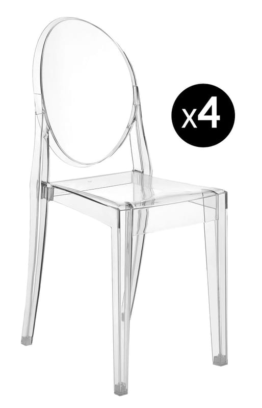 Mobilier - Chaises, fauteuils de salle à manger - Chaise empilable Victoria Ghost / Lot de 4 - Polycarbonate 2.0 / Philippe Starck, 2005 - Kartell - Cristal - Polycarbonate 2.0