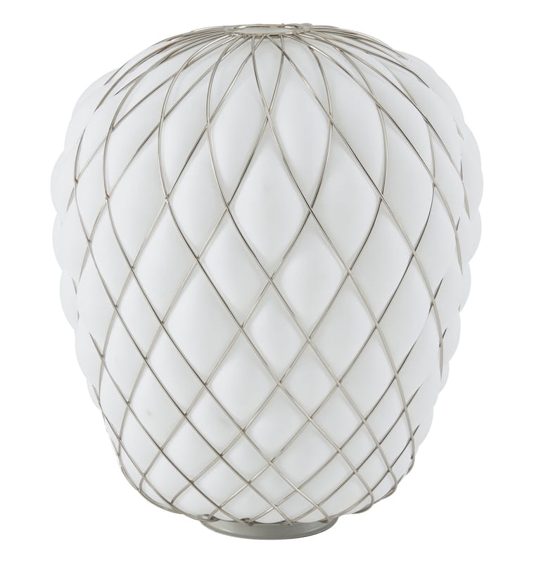 Lighting - Table Lamps - Pinecone Table lamp glass white H 52 cm - Glass & metal mesh - Fontana Arte - White / Gold mesh - Metal, Mouth blown glass