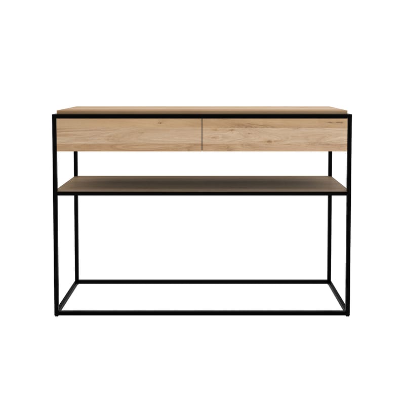 Furniture - Console Tables - Monolit Console black natural wood / Solid oak & metal - L 122 cm / 2 drawers - Ethnicraft - Oak - FSC-certified solid oak, Varnished metal