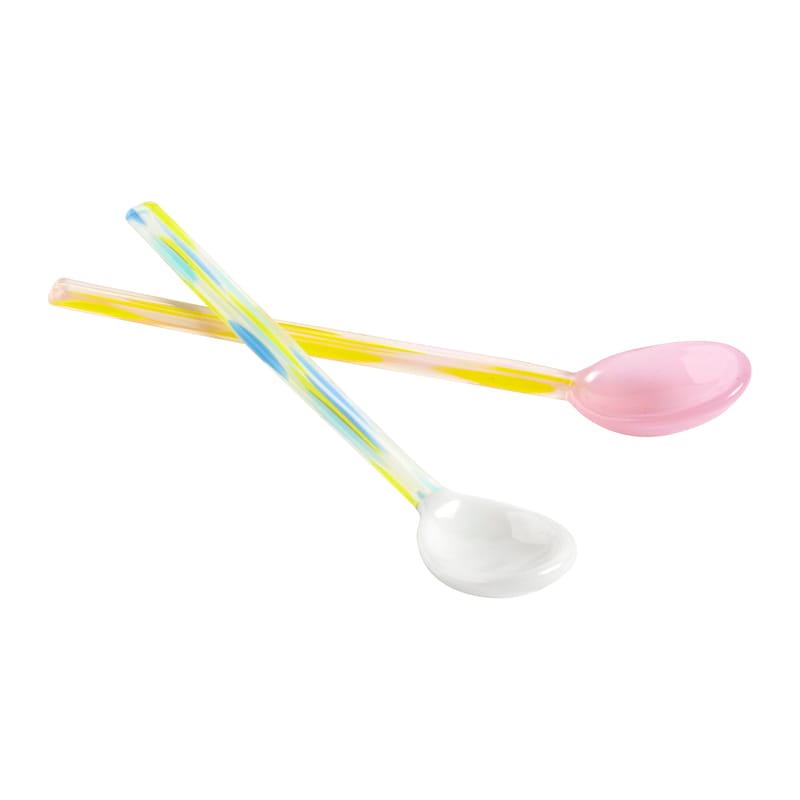 Tableware - Cutlery - Flat Spoon glass multicoloured / Glass - Set of 2 / L 15 cm - Hay - Flat / Multicoloured - Glass
