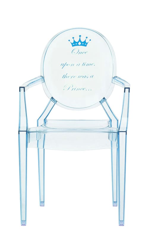 Möbel - Möbel für Kinder - Kindersessel Lou Lou Ghost plastikmaterial blau / mit Motiv auf der Rückenlehne - Kartell - Himmelblau / Prinz - Polykarbonat