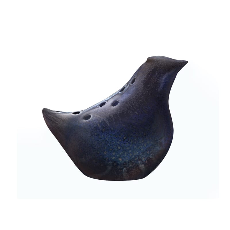 Dekoration - Vasen - Vase Le Petit Oiseau keramik schwarz / L 20 cm - Keramik - Tsé-Tsé - L 20 cm / Schwarz-blau - Sandstein