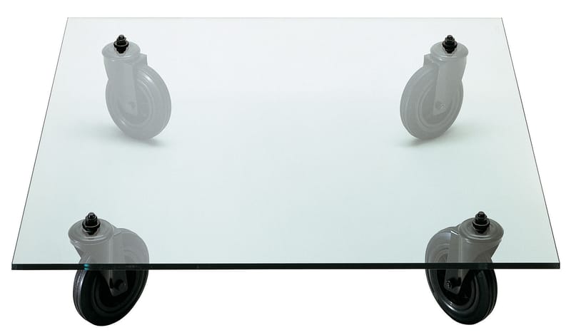 Mobilier - Tables basses - Table basse  verre transparent / Gae Aulenti, 1980 - 110 x 110 cm - Fontana Arte - 110 x 110 cm - Caoutchouc, Métal verni, Verre