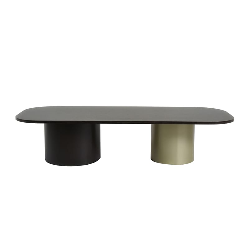 Mobilier - Tables basses - Table basse Arcadie noir or bois naturel / 150 x 60 cm - ENOstudio - Chêne fumé / Pieds or & noir - MDF laqué, Plaquage chêne