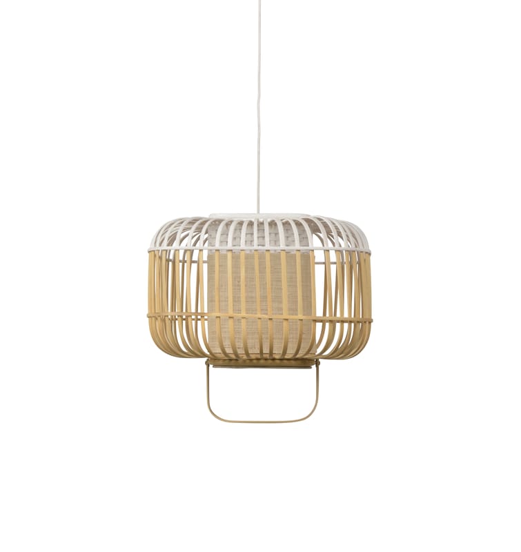 Lighting - Pendant Lighting - Bamboo Square Pendant white natural wood / Small - H 34 cm - Forestier - White - Bamboo