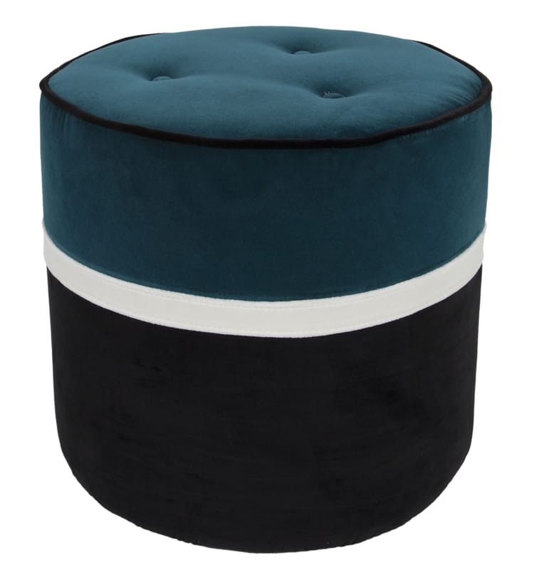 Furniture - Poufs & Floor Cushions - Léo Small Pouf textile blue black / Ø 42 x H 43 cm - Velvet - Maison Sarah Lavoine - Blue, Jasmine, Black - Foam, Velvet, Wood