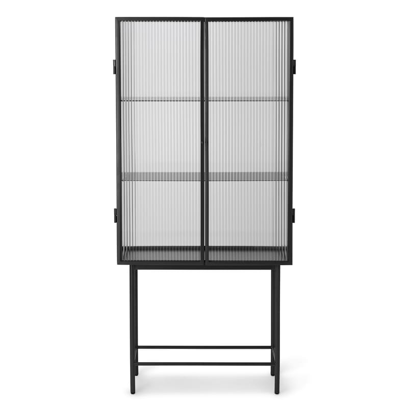 Furniture - Bookcases & Bookshelves - Haze Showcase metal glass black / L 70 x H 155 cm - Fluted glass - Ferm Living - Black / Fluted glass - Epoxy lacquered metal, Fluted glass