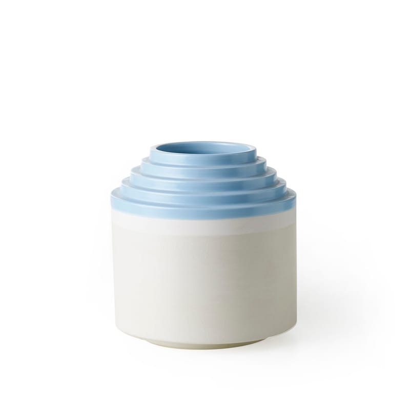 Decoration - Vases - Projet Memphis - Stepped Vase ceramic blue white / By Ettore Sottsass - Bitossi Home - Pale blue & white - Ceramic