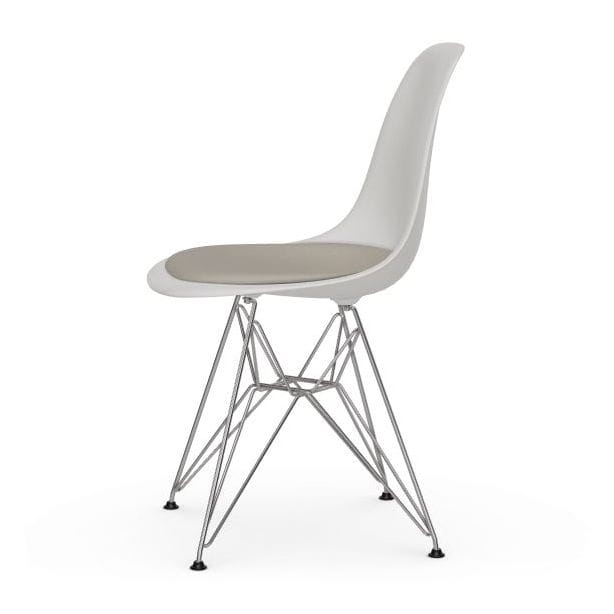Mobilier - Chaises, fauteuils de salle à manger - Chaise DSR - Eames Plastic Side Chair plastique blanc / (1950) - Galette d\'assise - Vitra - Blanc / Coussin ivoire - Acier, Mousse polyuréthane, Polypropylène, Tissu