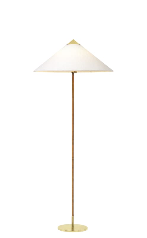 Lighting - Floor lamps - 9602 Floor lamp textile white beige / Fabric - 1935 reissue - Gubi - Beige fabric - Fabric, Natural rattan, Polished brass