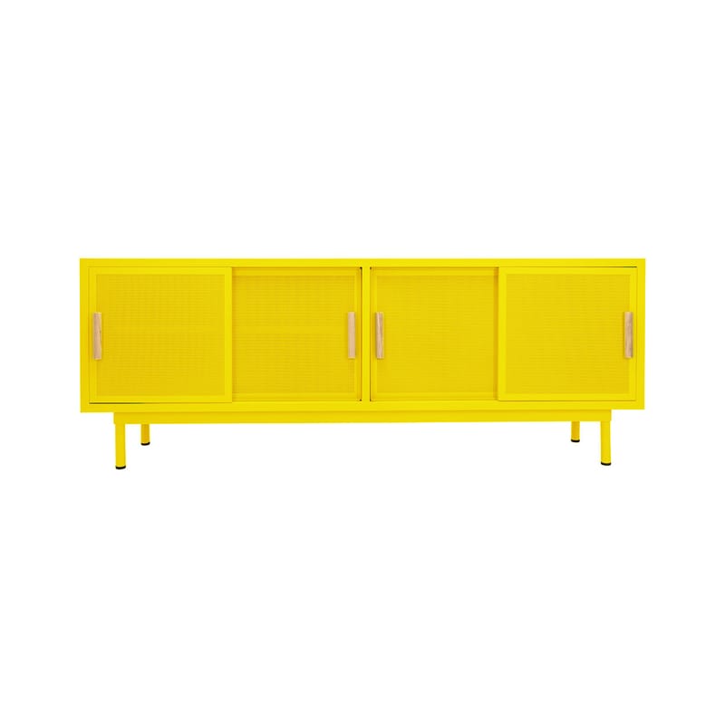 Furniture - Dressers & Storage Units - 4 portes Dresser metal yellow / L 200 x H 75 cm - Perforated steel & oak - Tolix - Lemon (fine matt texture) - Oak, Steel