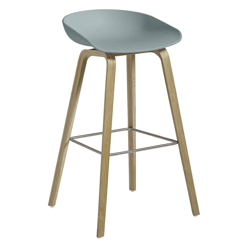 Furniture - Bar Stools - About a stool AAS 32 HIGH Bar stool plastic material blue / H 75 cm - Recycled - Hay - Dusty blue / Soaped oak - Oak, Recycled polypropylene