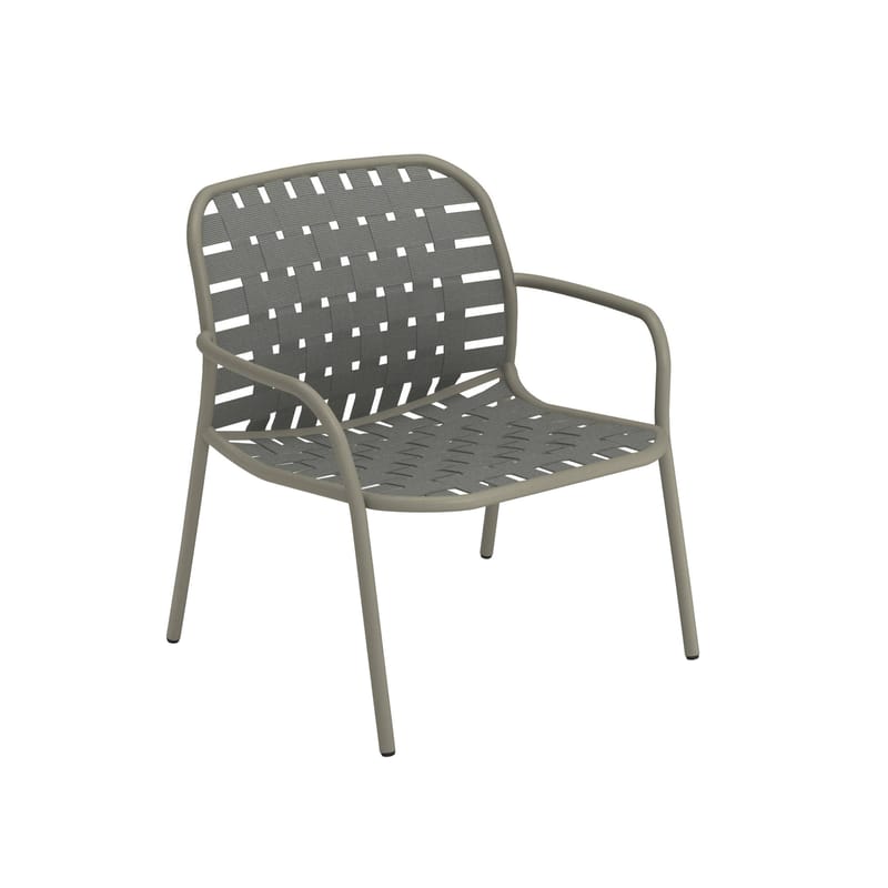 Furniture - Armchairs - Yard Low armchair textile grey / Elastic straps - Emu - Grey structure / Grey seat - Elastic straps, Varnished aluminium