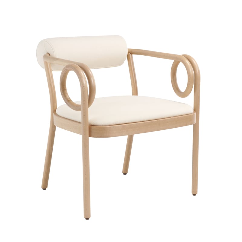 Furniture - Chairs - Loop Padded armchair textile white natural wood / Fabric & curved beech - Wiener GTV Design - Natural beech (B01) / White fabric (Kvadrat Vidar 106) - Curved beech, Foam, Kvadrat fabric