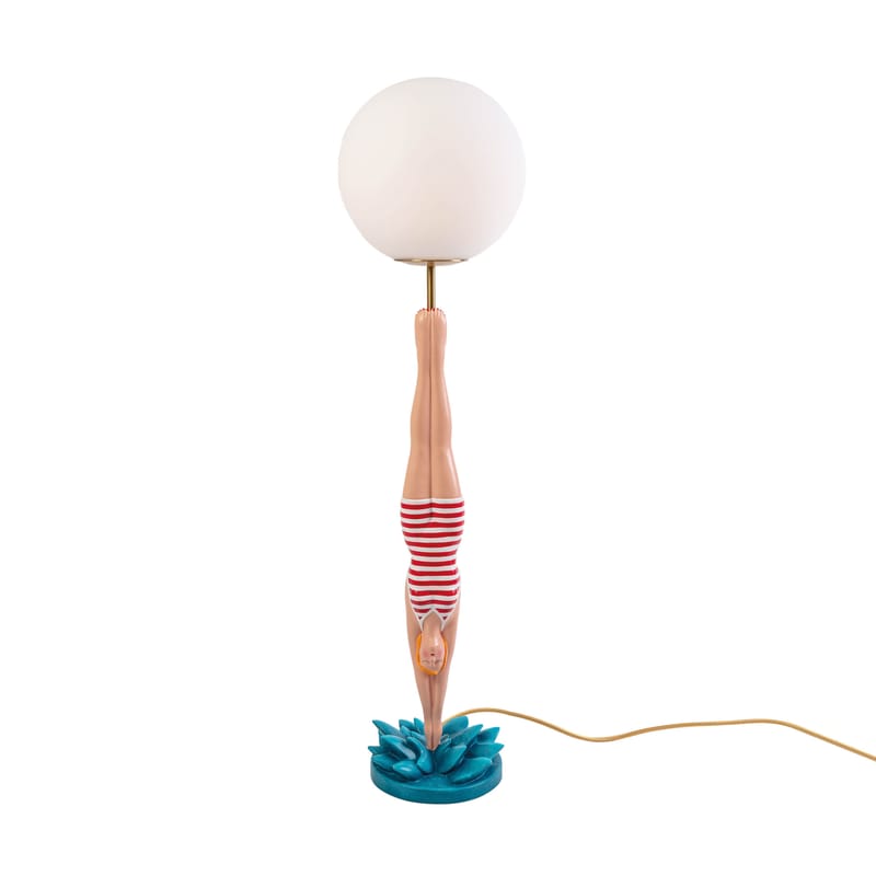 Lighting - Table Lamps - Diver Table lamp glass multicoloured / H 94 cm - Seletti - Red swimsuit - Glass, Metal, Resin