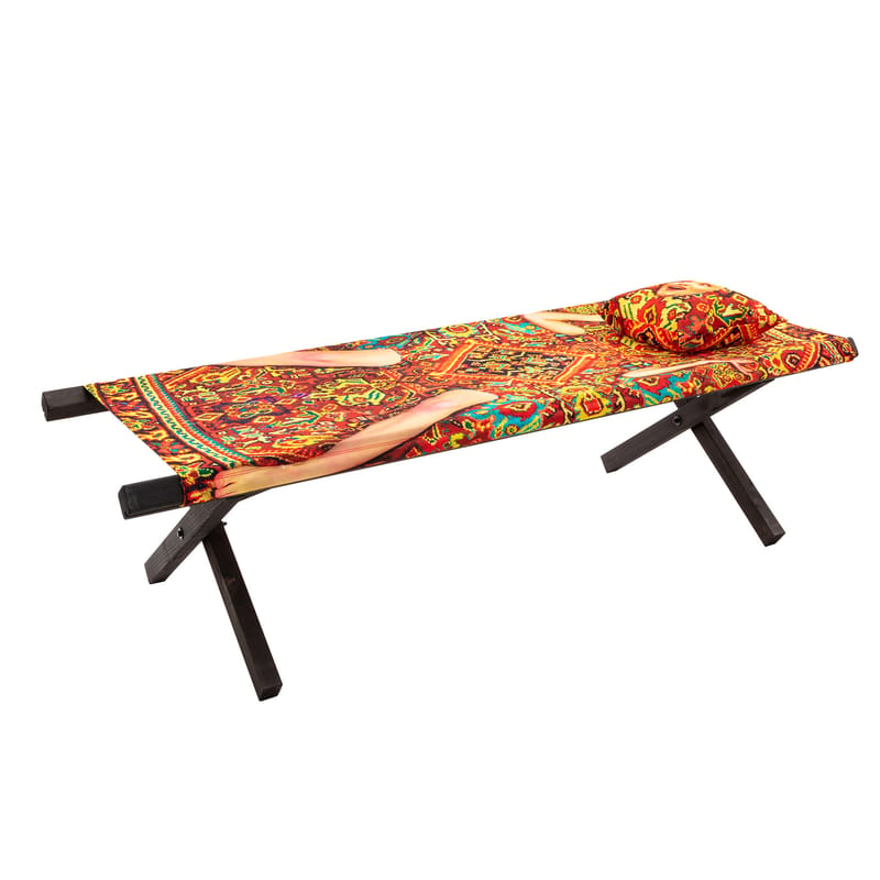 Outdoor - Sun Loungers & Hammocks - Toiletpaper - Lady on Carpet Folding daybed wood multicoloured / Folding day bed - Seletti - Lady on carpet - Natural beechwood, Polyester