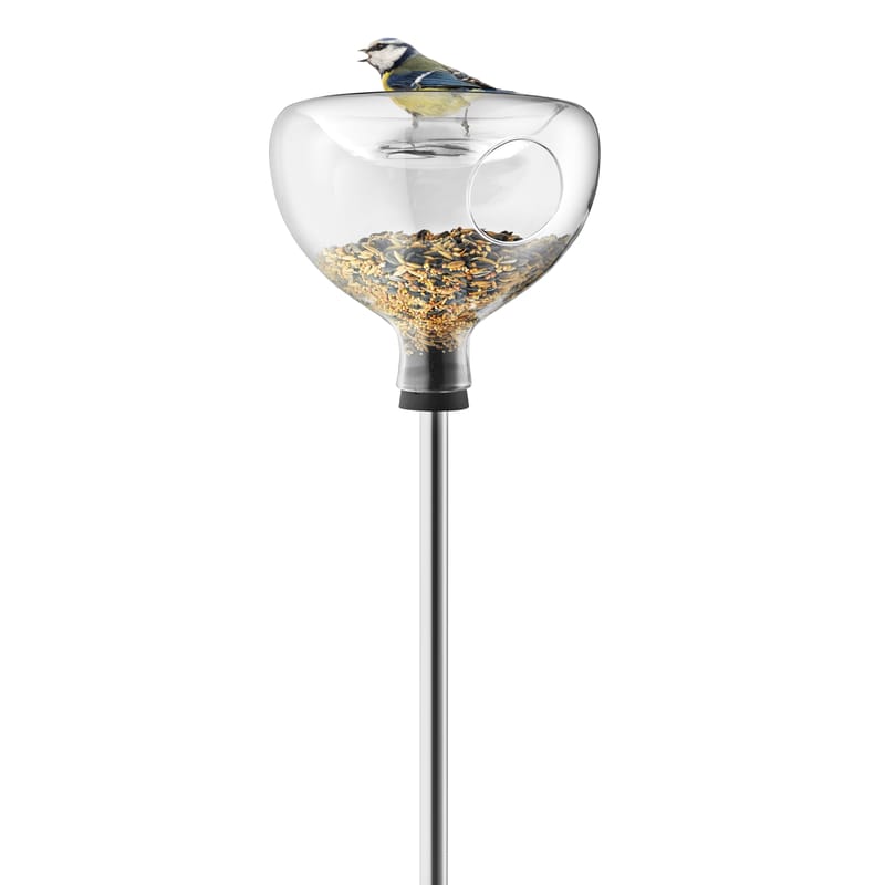Outdoor - Garden ornaments & Accessories -  Bird feeding tray glass transparent / On stand - Built-in bath - Eva Solo - Transparent / Steel foot - Glass, Rubber, Stainless steel
