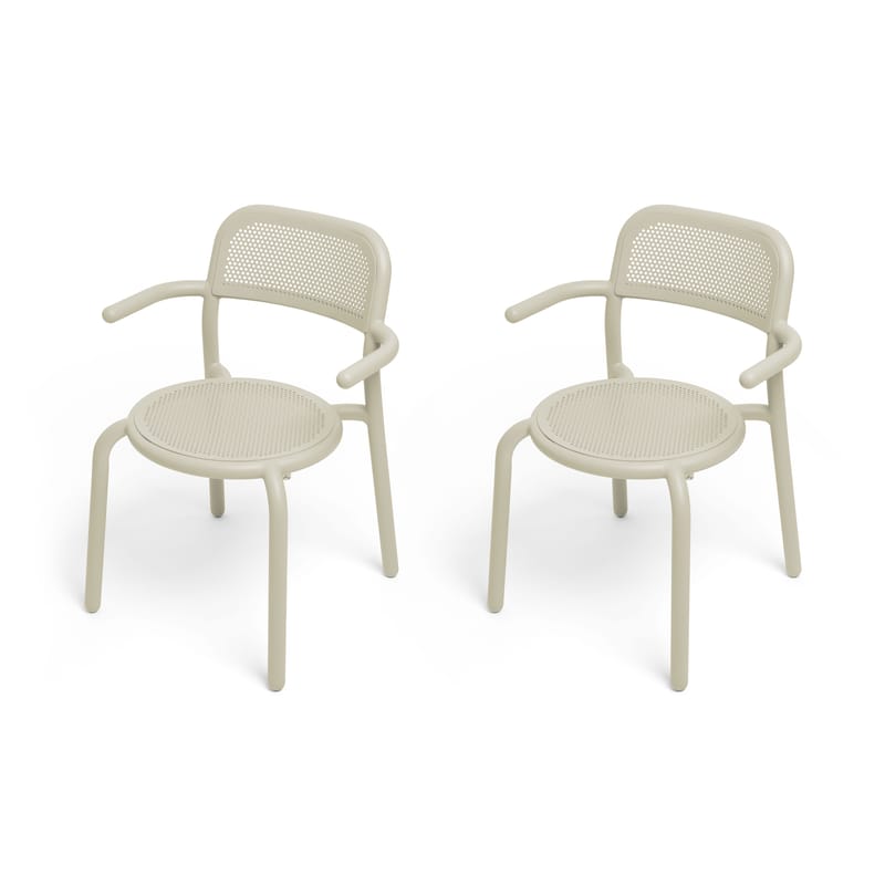 Furniture - Chairs - Toní Stackable armchair metal beige / Set of 2 - Perforated aluminium - Fatboy - Sand - Aluminium