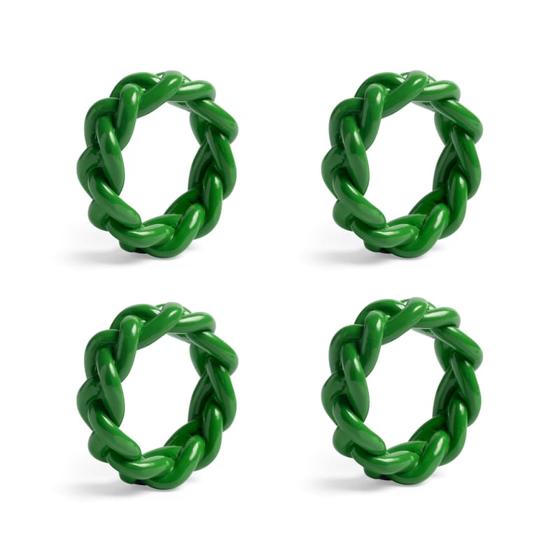 Tableware - Kitchen accessories - Braid Napkin ring plastic material green / Set of 4 - Polyresin - & klevering - Green - Polyresin