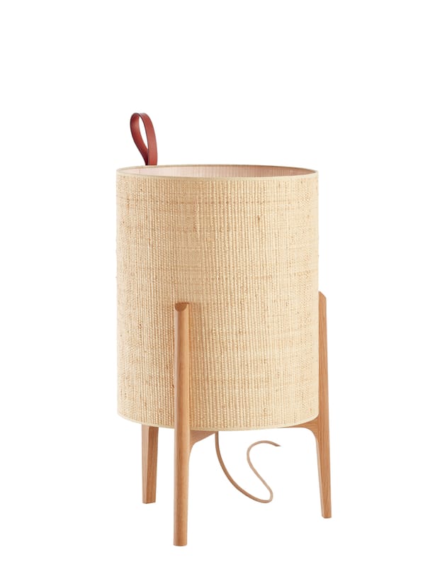 Lighting - Table Lamps - Greta Table lamp textile beige natural wood / Ø 26 x H 44 cm - Carpyen - Natural / Oak structure - Hessian, Solid oak
