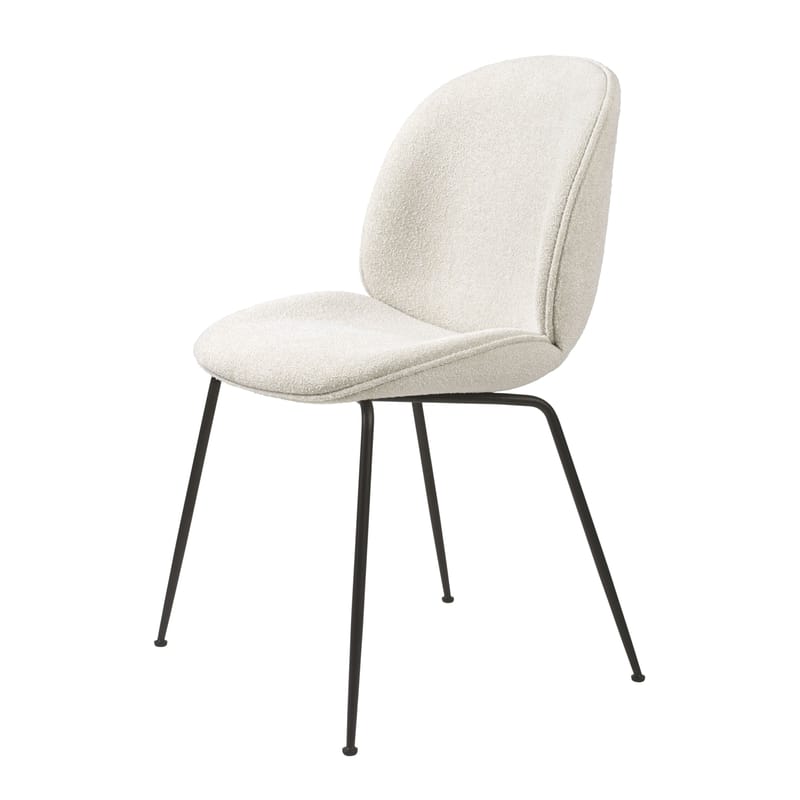 Furniture - Chairs - Beetle Padded chair textile white / Gamfratesi - Bouclé fabric - Gubi - White (bouclé fabric) / Black legs - Lacquered steel, Polyurethane foam, Terrycloth