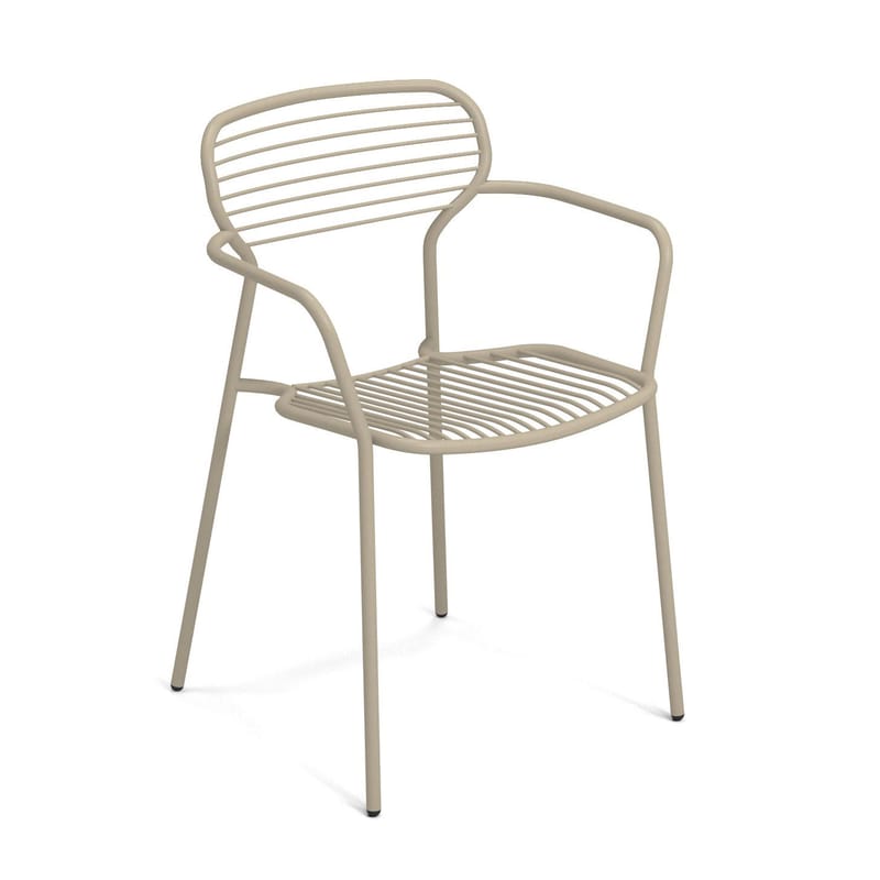 Furniture - Chairs - Apero Stackable armchair metal beige / Steel - Emu - Turtledove - Varnished steel