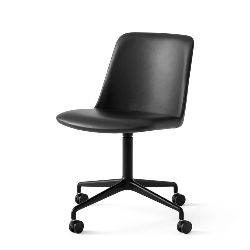 Furniture - Office Chairs - Rely HW23 Wheelchair leather black / Padded - Leather - &tradition - Black leather / Black base - Aluminium, Fibreglass, HR foam, Leather, Recycled polypropylene