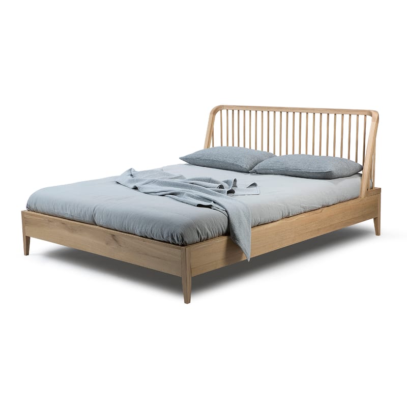 Furniture - Beds - Spindle Double bed natural wood / For mattress 180 x 200 cm - Solid oak - Ethnicraft - Mattress 180 x 200 cm / Oak - Solid oak