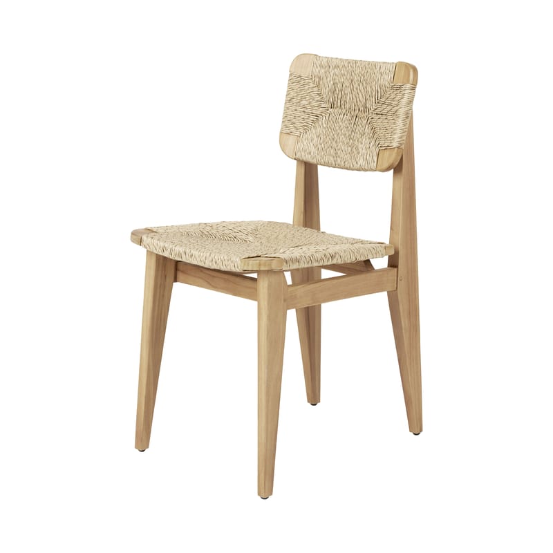 Furniture - Chairs - C-Chair Chair beige natural wood / OUTDOOR - Teak & polyethylene cord / 1947 reissue - Gubi - Natural cord / Teak - Certified solid teak, Polyethylene rope