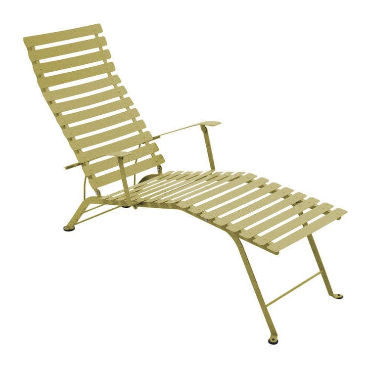 Jardin - Bains de soleil, chaises longues et hamacs - Chaise longue pliable inclinable Bistro métal vert tilleul / Accoudoirs - Fermob - Tilleul - Acier laqué