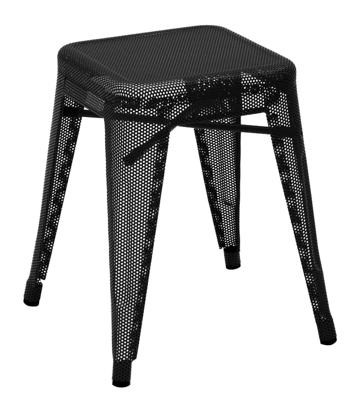 Furniture - Stools - H Perforé Indoor Stackable stool metal black Perforated lacquered steel - H 45 cm - Tolix - Black - Lacquered recycled steel