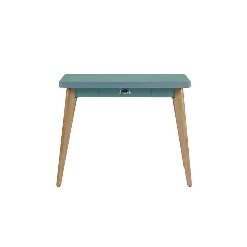 Furniture - Console Tables - 55 Console metal green / Avec tiroir - Pieds chêne / L 90 cm - Tolix - Vert lichen (mat fine texture) - Lacquered steel, Solid oak FSC