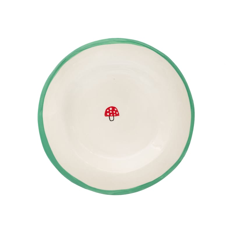 Tableware - Plates - Mushroom Dessert plate ceramic green / Ø 20 cm - Hand-painted - LAETITIA ROUGET - Mushroom / Khaki - Sandstone