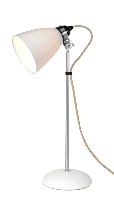 Luminaire - Lampes de table - Lampe de table Hector Dome métal céramique blanc / H 57 cm - Porcelaine lisse - Original BTC - Blanc lisse / Acier & câble  beige - Métal chromé, Porcelaine