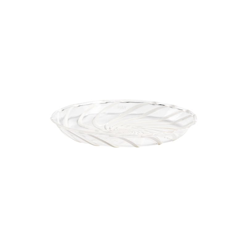 Tableware - Plates - Spin Petit fours plates glass white transparent / Set of 2 - Glass - Hay - White stripes - Borosilicated glass