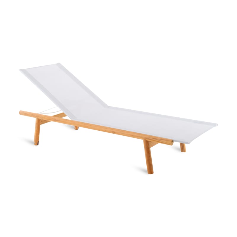 Outdoor - Sun Loungers & Hammocks - Pevero Reclining deckchair white natural wood / Multi-position - Teak and fabric - Unopiu - Teak & white - Teak, Textilene fabric