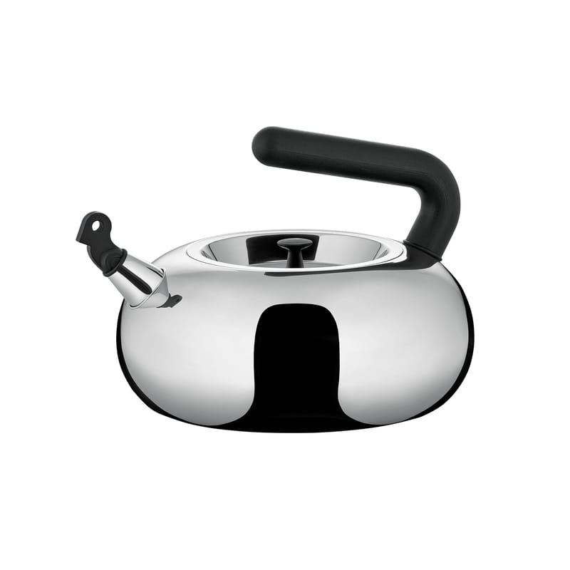Tableware - Kettles & Teapots - Bulbul Kettle silver metal / 2.5 L - Induction / Alessi 100 Values Collection - Alessi - Steel & black - Polyamide, Stainless steel