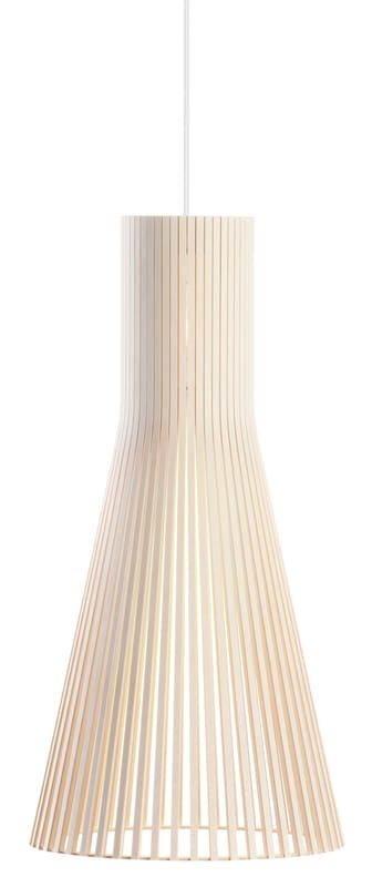 Illuminazione - Lampadari - Sospensione Secto L legno naturale / Ø 30 cm - Secto Design - Betulla naturale / Cavo bianco - Doghe di betulla, Tessuto