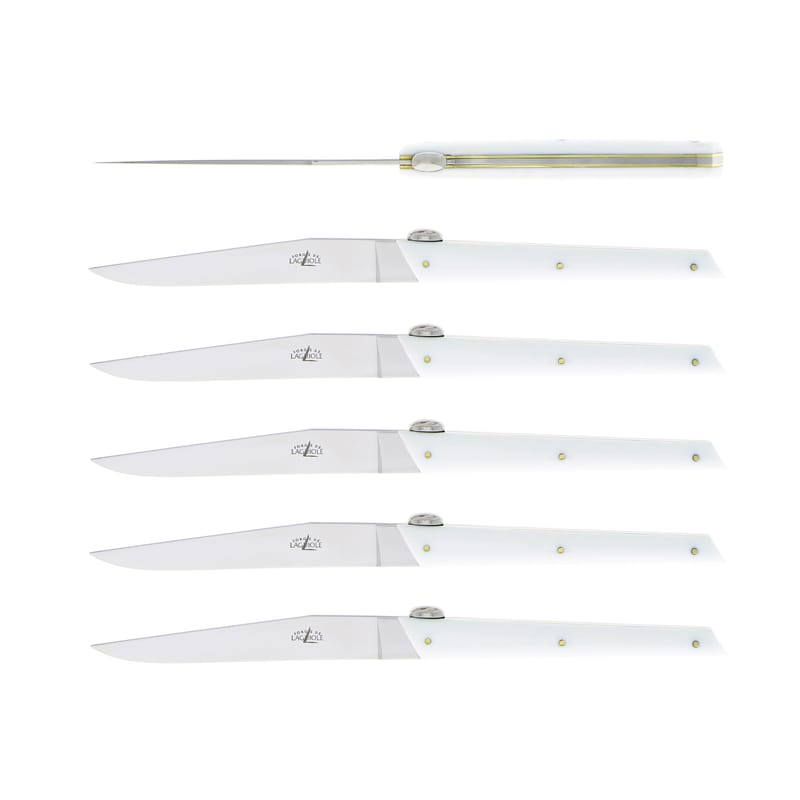 Tableware - Cutlery - JY \'S Table knife plastic material white / 6-piece box set - Forge de Laguiole - White - Acrylic, Brass, Stainless steel