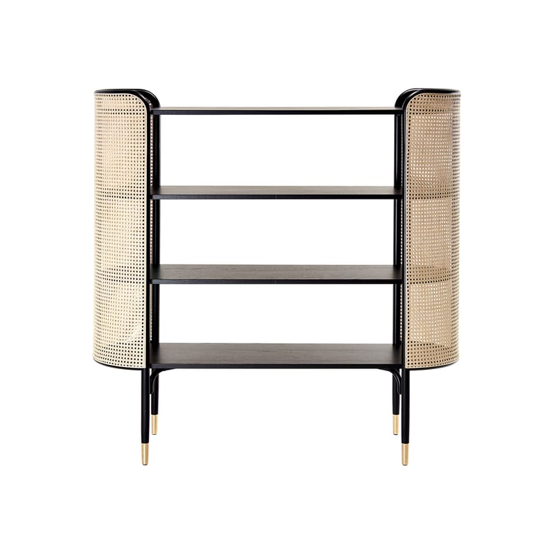 Furniture - Bookcases & Bookshelves - Mos Shelf cane & fibres wood black beige / L 136 x H 140 cm - Caning & wood - Wiener GTV Design - Black & natural - Brass, Natural beechwood, Straw