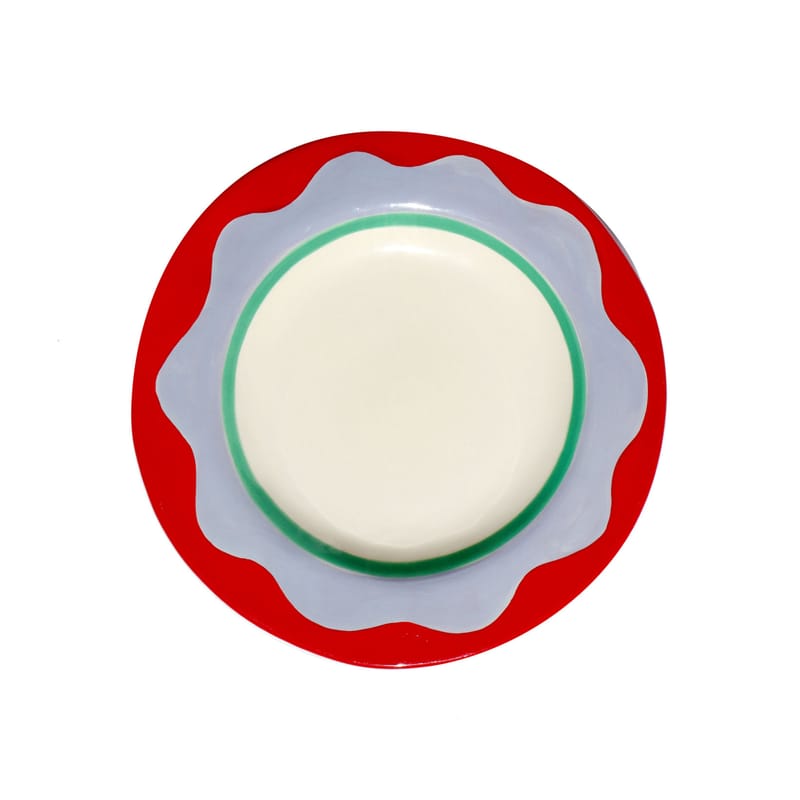 Tableware - Plates - Wavy Dessert plate ceramic red / Ø 20 cm - Hand-painted - LAETITIA ROUGET - Wavy / Red - Sandstone