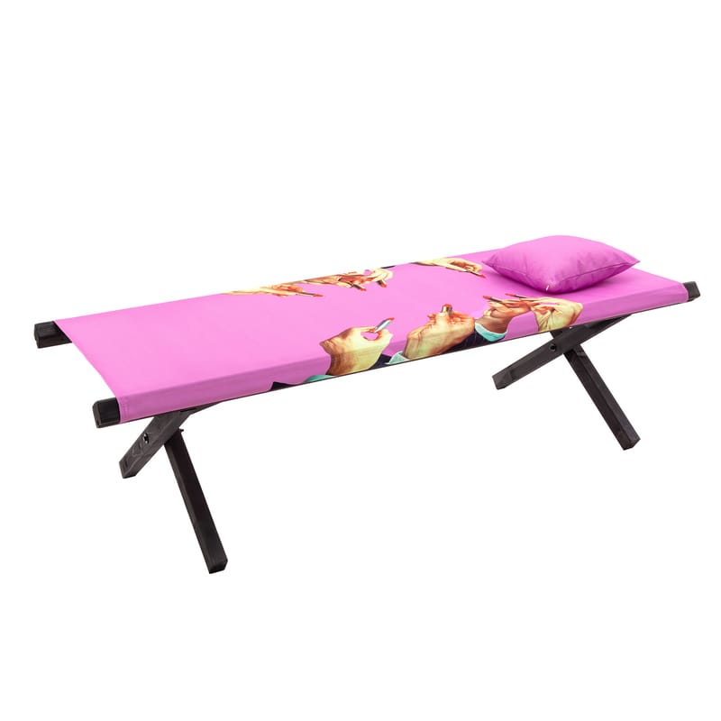 Outdoor - Sun Loungers & Hammocks - Toiletpaper - Lipsticks Pink Folding daybed wood pink / Folding day bed - Seletti - Pink lipsticks - Natural beechwood, Polyester