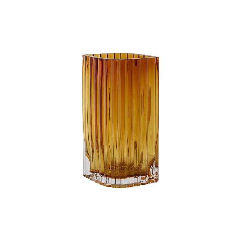 Decoration - Vases - Folium Small Vase glass orange / L 12.6 x H 20 cm - AYTM - Amber - Glass